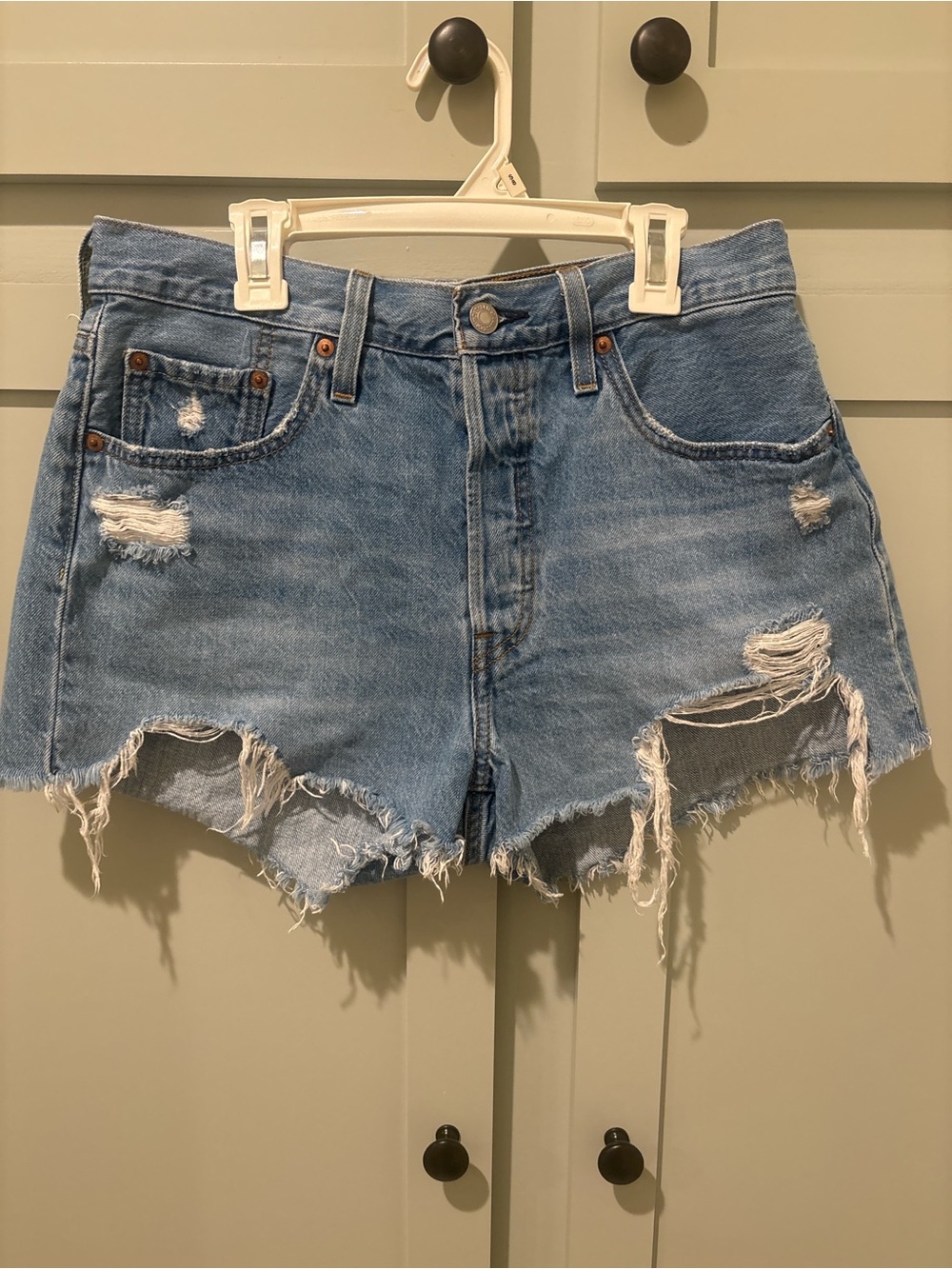 Levi's Light Blue Distressed Denim Cutoff Shorts
